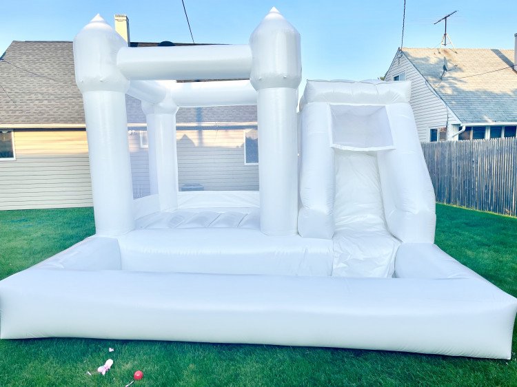 14 ft White Bounce House With Slide and Ball Pit Kappel Party Rentals LLC Hicksville NY