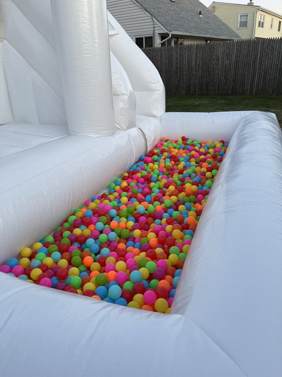 14 ft White Bounce House With Slide and Ball Pit Kappel Party Rentals