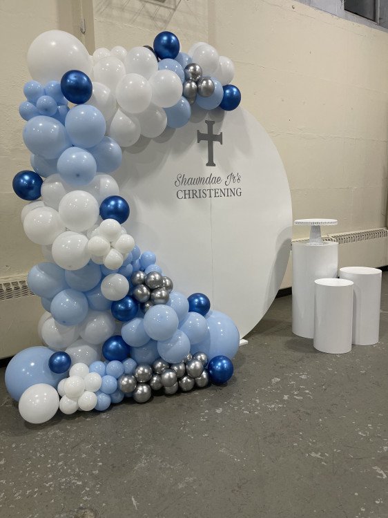 White Metal Pedestals Kappel Party Rentals LLC Hicksville NY